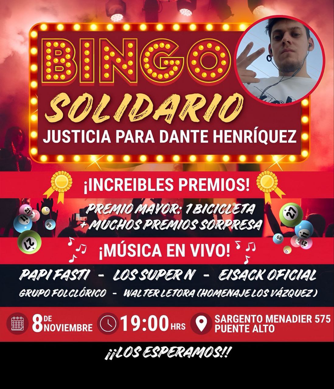 Bingo solidario busca apoyar los gastos judiciales de la familia de Dante Henríquez