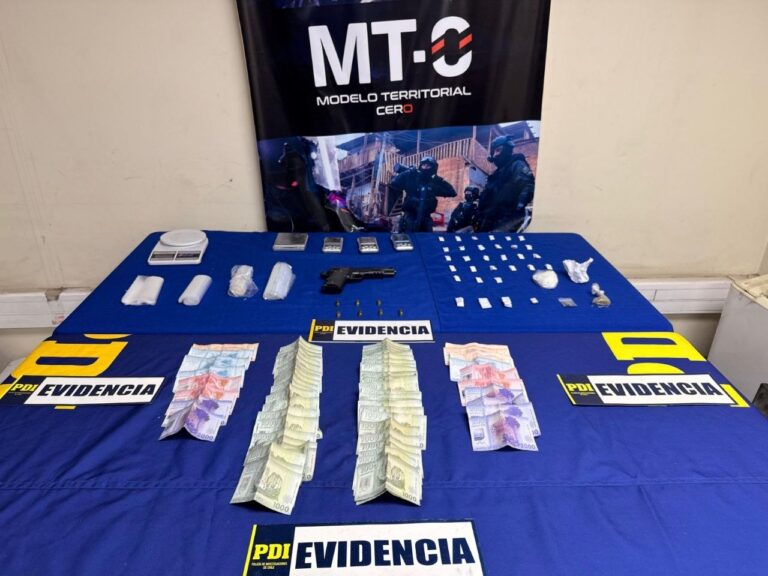 Golpe al microtráfico: PDI detiene a tres personas y decomisa droga y municiones en la Villa Los Canales