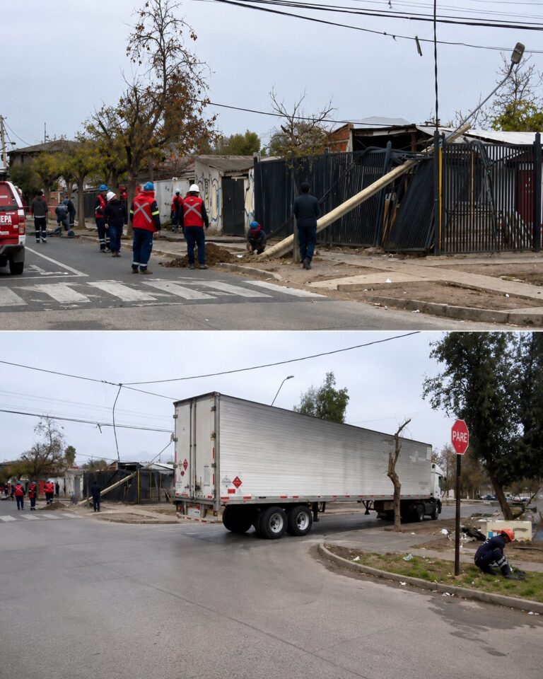 Camión arrasó con cinco postes en Puente Alto: Accidente dañó dos casas y dejó un herido